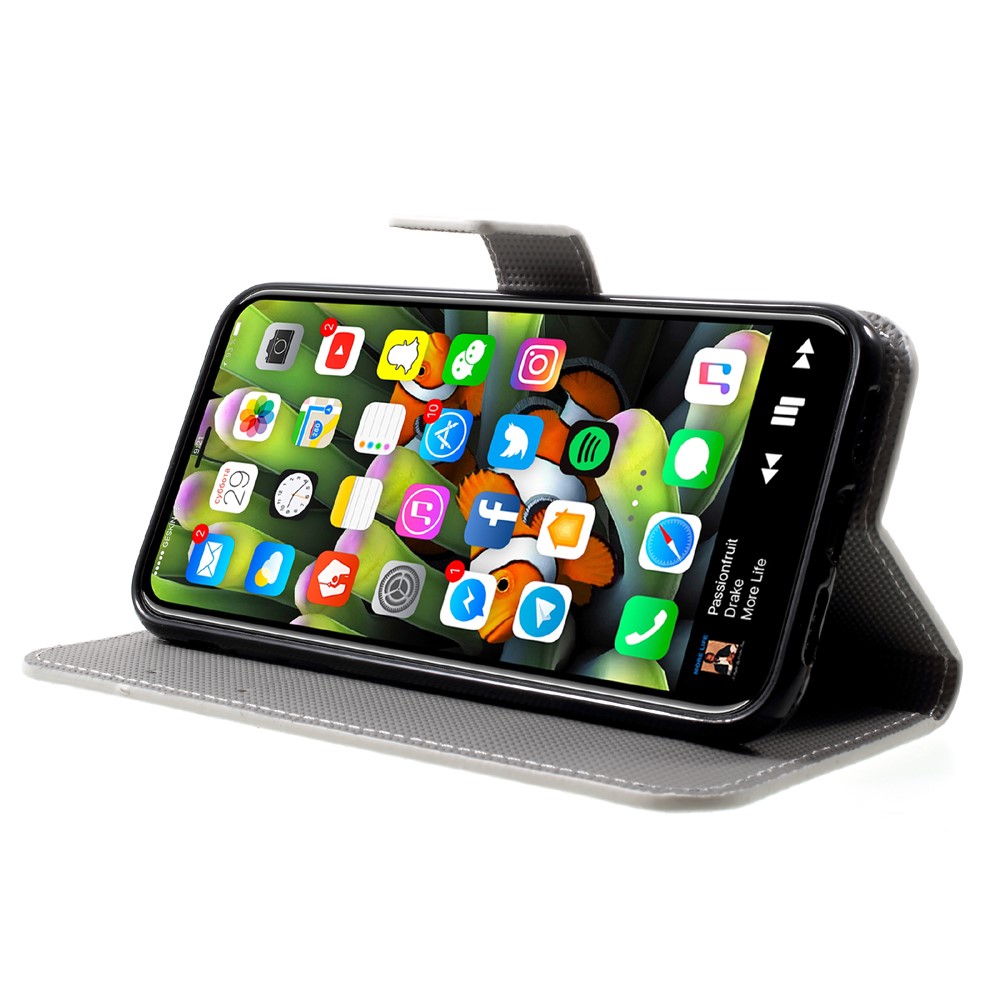Padrão de impressão de carteira de couro Flip Cellphone Casing Cover para iPhone X 5.8 polegadas - paina flor-4