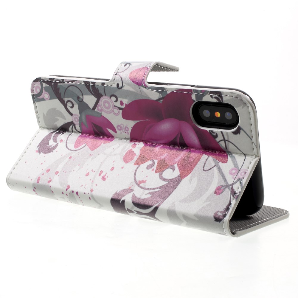 Pattern Printing Wallet Flip Flip Cubierta de la Carcasa Del Teléfono Celular Para Iphone X/XS 5.8 Pulgadas - Kapok Flowers