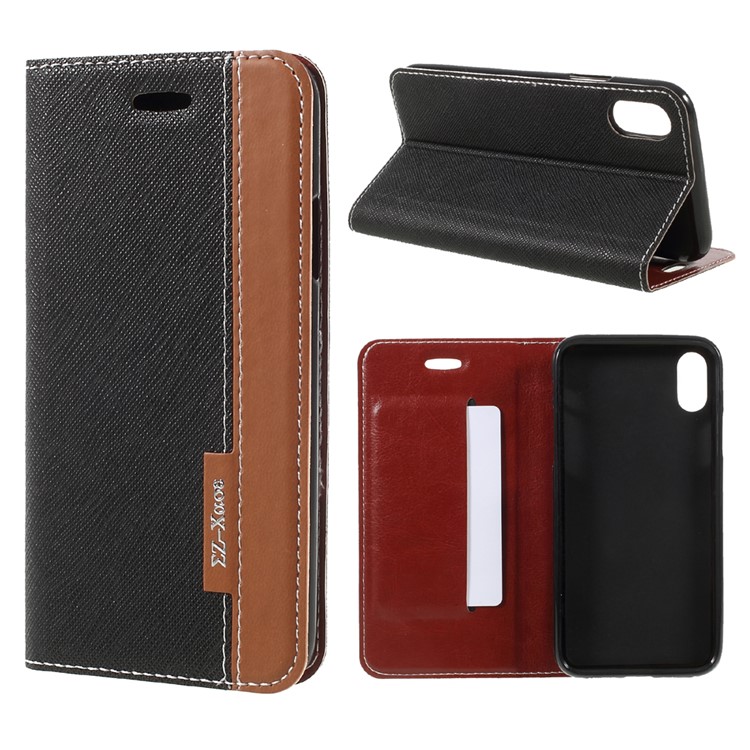 Two-tone Auto-absorbed Leather Card Holder Stand Case for iPhone 8 - Black-1