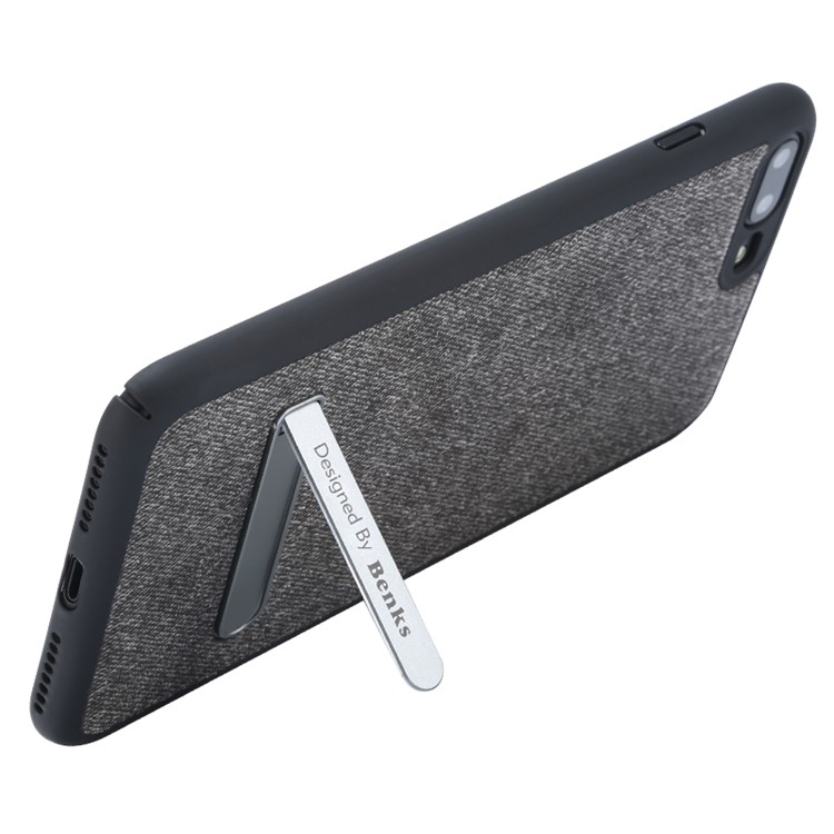 BENKS Built-in Magnetic Holder Metal Sheet Cloth Coated PC Kickstand Phone Case for iPhone 7 Plus - Black-3