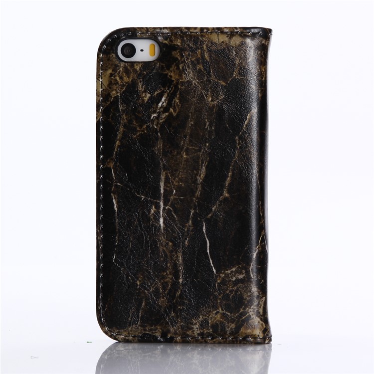 Étui portefeuille en cuir Marble Pattern Stand pour iPhone SE 5s 5 - Noir-2