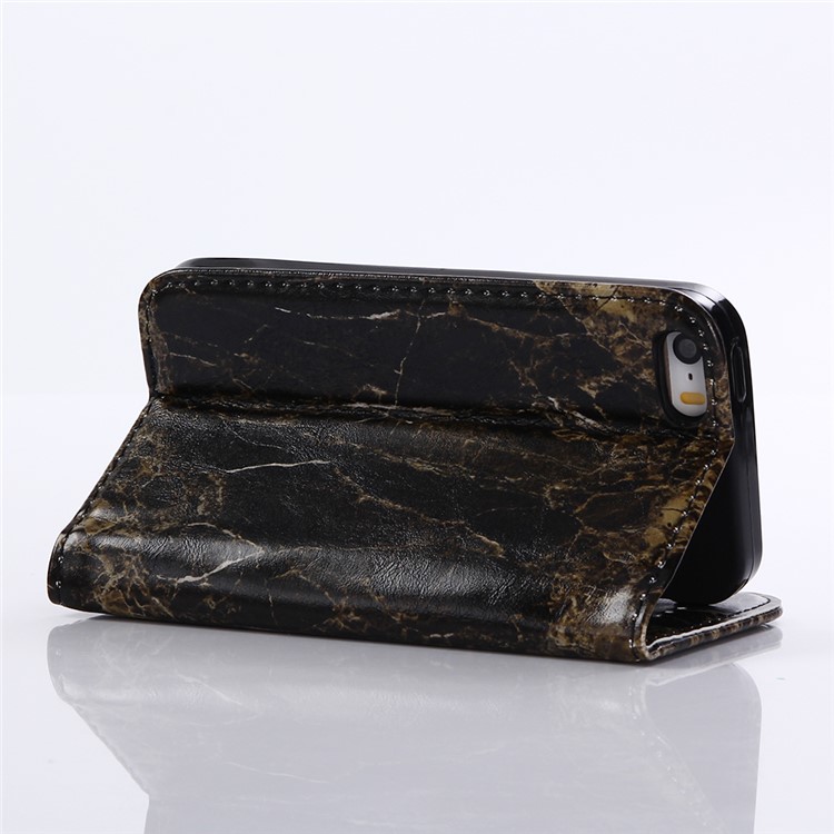 Étui portefeuille en cuir Marble Pattern Stand pour iPhone SE 5s 5 - Noir-4