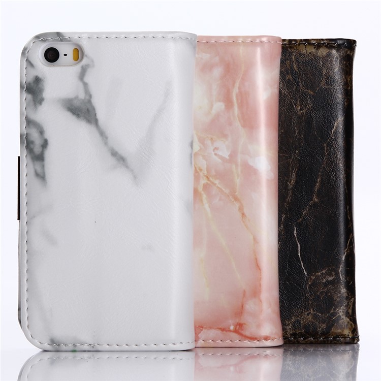 Marble Pattern Wallet Leather Case with Stand for iPhone SE 5s 5 - White-13