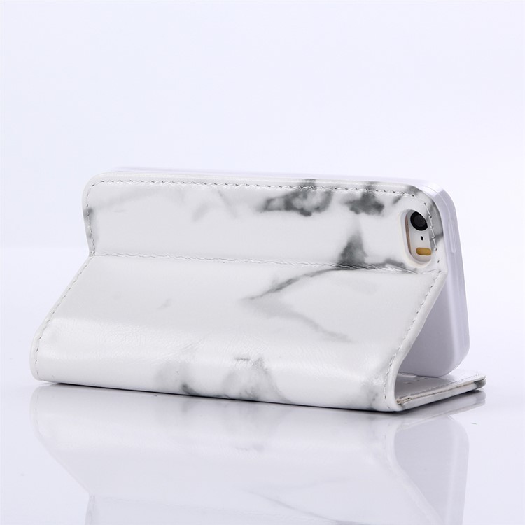 Marble Pattern Wallet Leather Case with Stand for iPhone SE 5s 5 - White-4