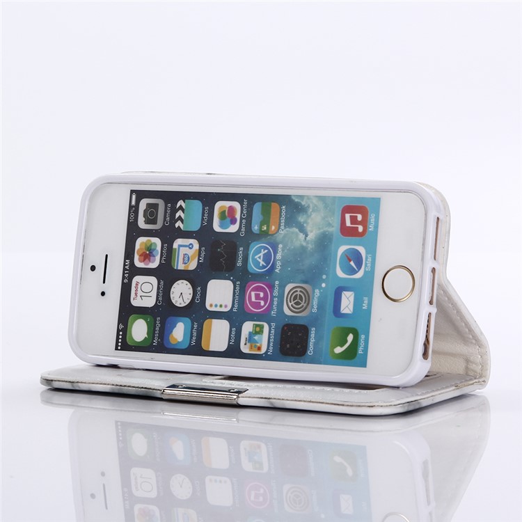Marble Pattern Wallet Leather Case with Stand for iPhone SE 5s 5 - White-5