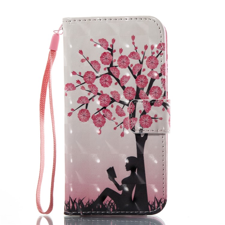 Patterned 3D Effect Wallet Leather Stand Case for iPhone 7 4.7 inch - Girl Reading Book-2