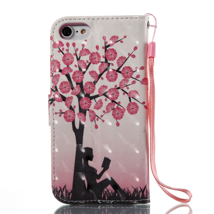 Patterned 3D Effect Wallet Leather Stand Case for iPhone 7 4.7 inch - Girl Reading Book-3
