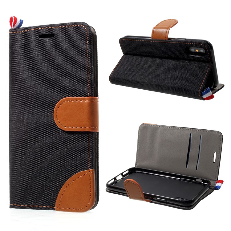 

Denim Skin Leather Card Holder Case for iPhone Xs/X 5.8 inch - Black