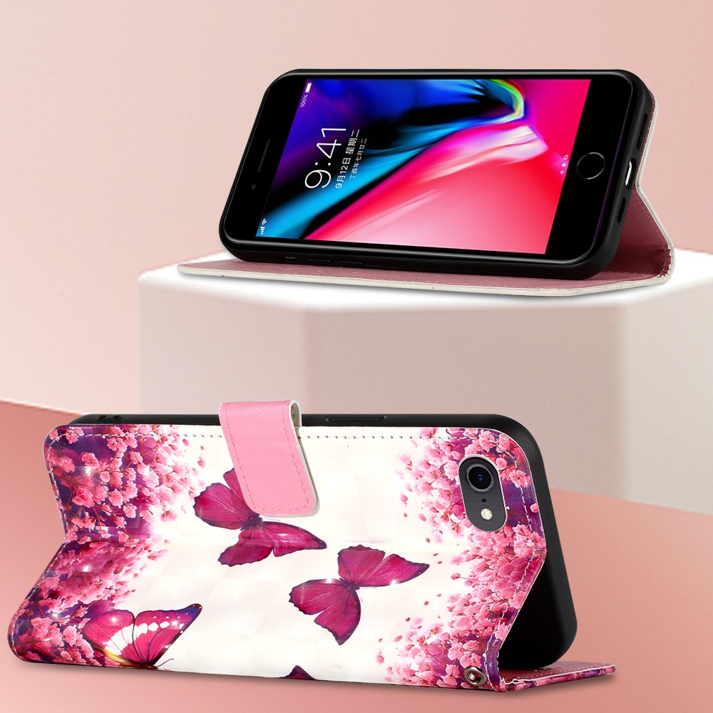 3D Vivid Pattern Wallet Leather Case Stand for iPhone 6s 6 4.7 inch - Red Butterflies and Flower-2