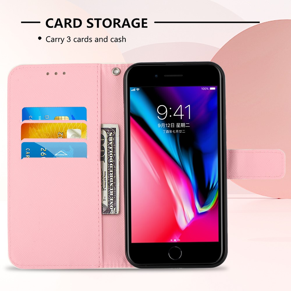 3D Vivid Pattern Wallet Leather Case Stand for iPhone 6s 6 4.7 inch - Red Butterflies and Flower-3