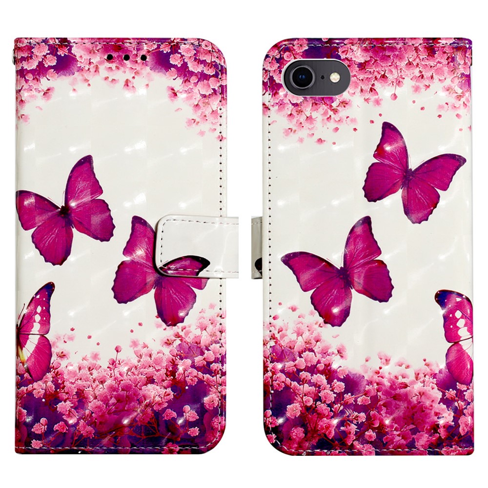 3D Vivid Pattern Wallet Leather Case Stand for iPhone 6s 6 4.7 inch - Red Butterflies and Flower-8