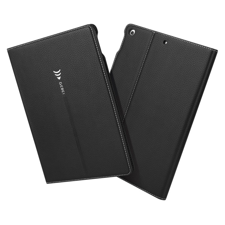 GEBEI Litchi Texture PU Leather Smart Card Holder Stand Case for iPad 9.7 inch (2017) - Black-1