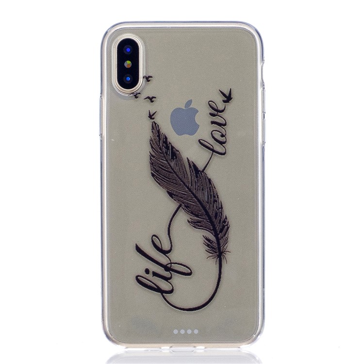 

Embossing Pattern Lightweight Soft TPU Case Cover for iPhone XS / X/10 5.8 inch - Feather and Words
