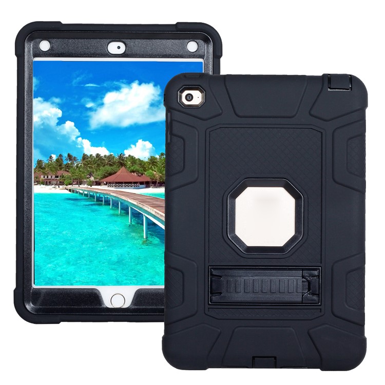 For iPad mini 4 Detachable 2-in-1 Shock Proof Anti-dust Protective TPU + PC Kickstand Shell - Black-1