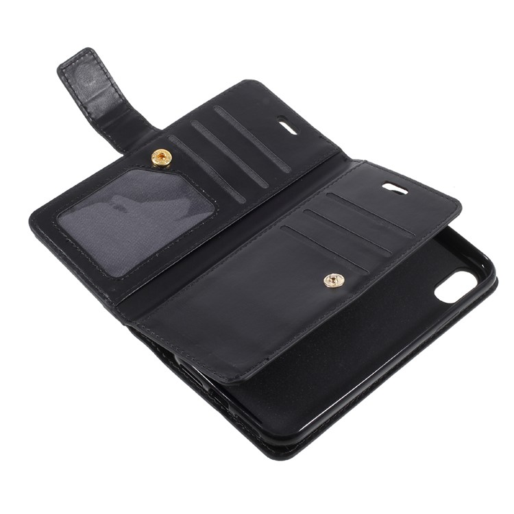 For Apple iPhone 8 Zipper Pocket 9 Card Slots Wallet Leather Case Stand - Black-10