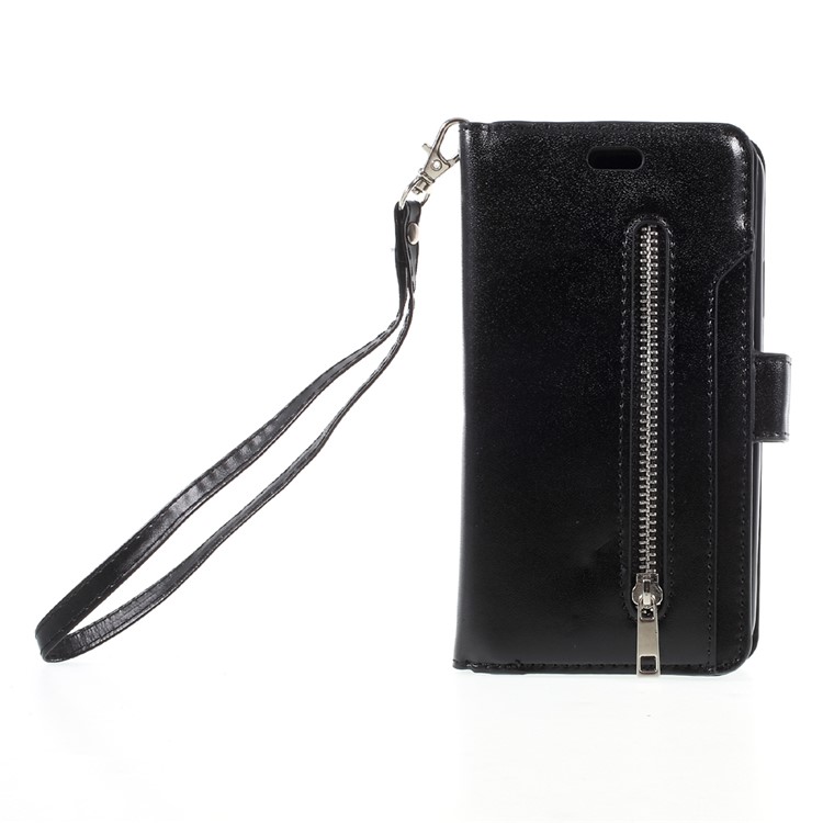 For Apple iPhone 8 Zipper Pocket 9 Card Slots Wallet Leather Case Stand - Black-3