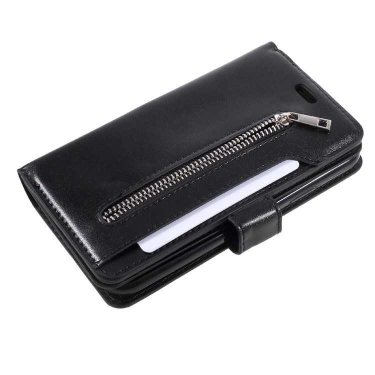 For Apple iPhone 8 Zipper Pocket 9 Card Slots Wallet Leather Case Stand - Black-6