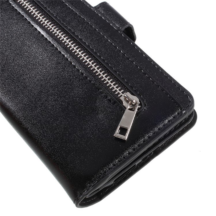 For Apple iPhone 8 Zipper Pocket 9 Card Slots Wallet Leather Case Stand - Black-7