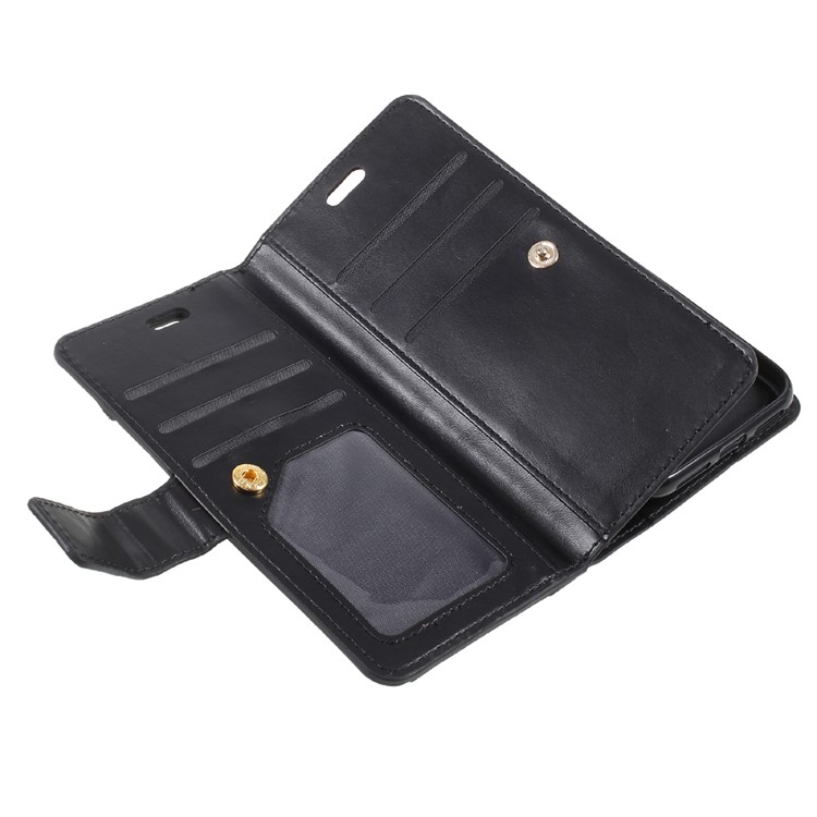 For Apple iPhone 8 Zipper Pocket 9 Card Slots Wallet Leather Case Stand - Black-9