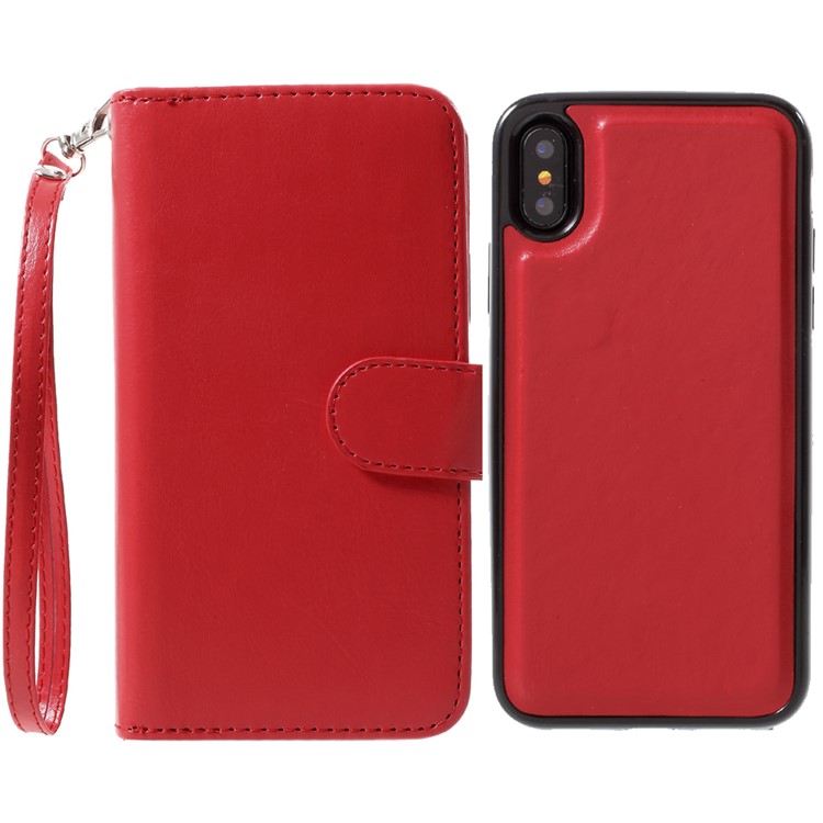 Detachable 2-in-1 Crazy Horse PU Leather Wallet Cover + TPU Back Case for iPhone 8 - Red-1