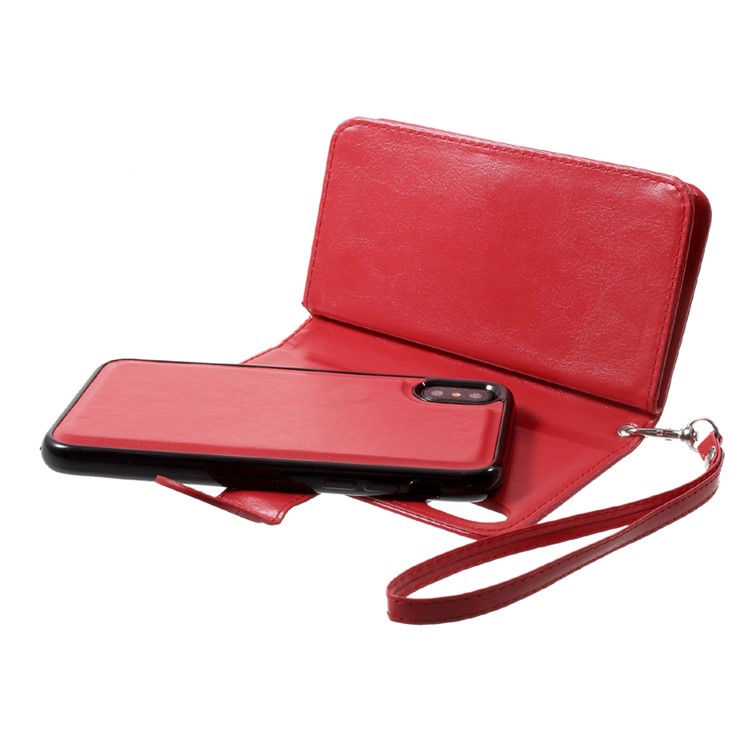 Detachable 2-in-1 Crazy Horse PU Leather Wallet Cover + TPU Back Case for iPhone 8 - Red-8
