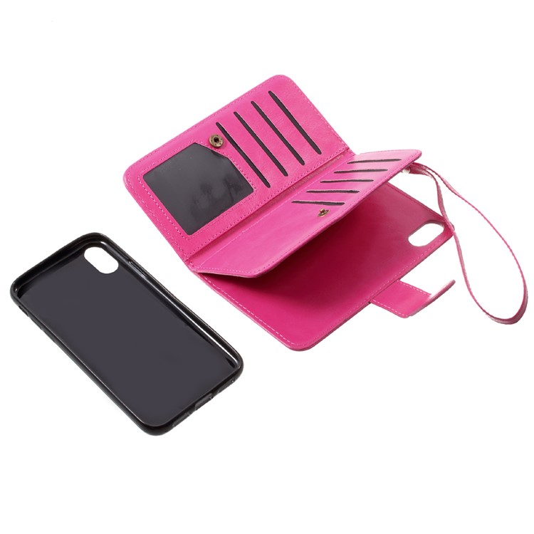 Detachable 2-in-1 Crazy Horse Wallet Leather Cover + TPU Back Mobile Phone Case for iPhone 8 - Rose-6