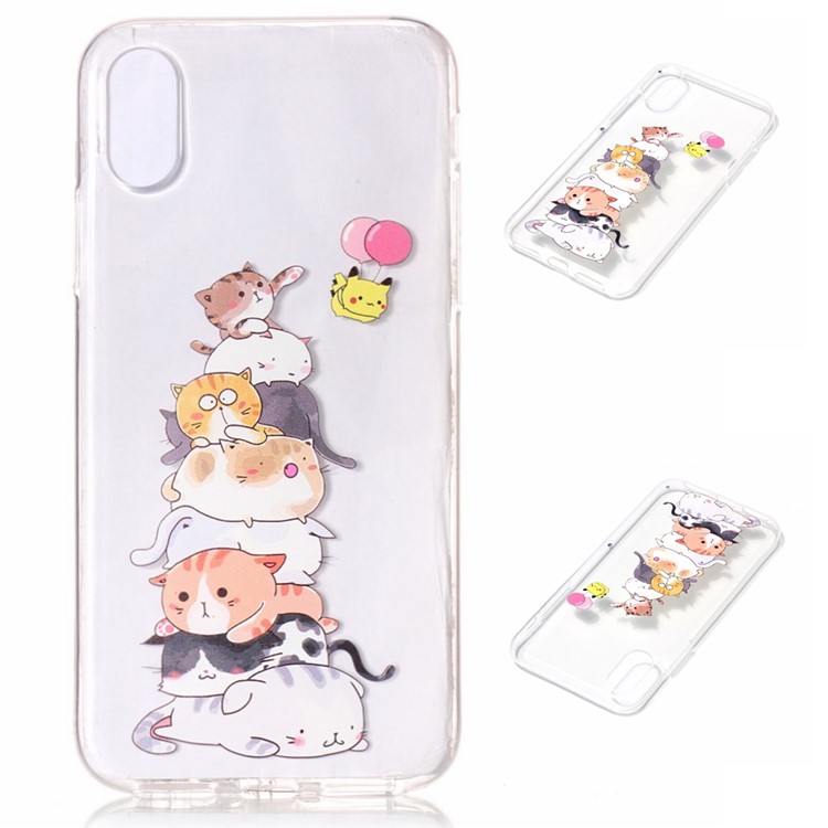 

Embossing Pattern Ultra-thin Soft TPU Phone Case Accessory for iPhone XS / X / Ten 5.8 inch - Cats, iPhone Xs