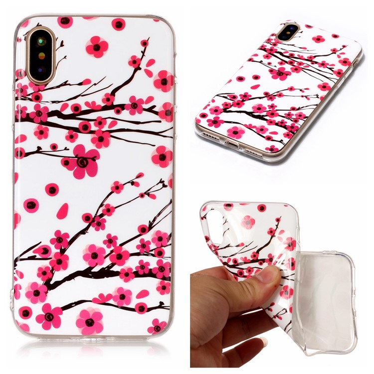

Luminous Phone Case IMD Pattern TPU Cover for iPhone XS / X/10 5.8 inch - Plum Blossom