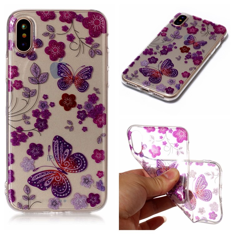 

Clear IMD Glittery Powder Patterned TPU Mobile Shell for iPhone XS / X 5.8 inch - Butterflies