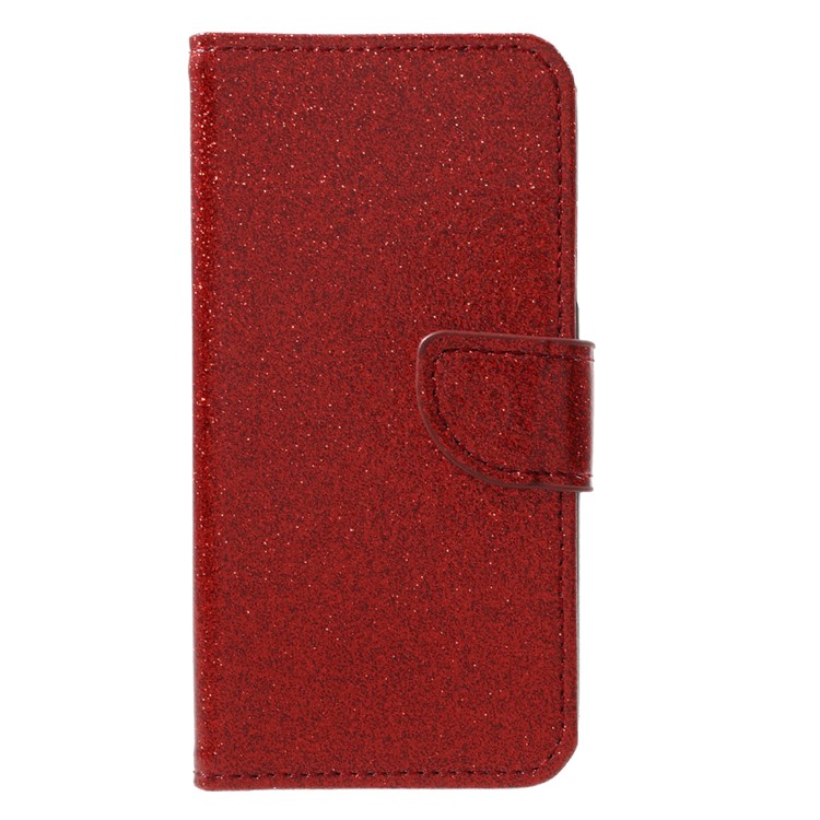 Flash Powder Leather Wallet Cellphone Cover for iPhone 8 - Red-2