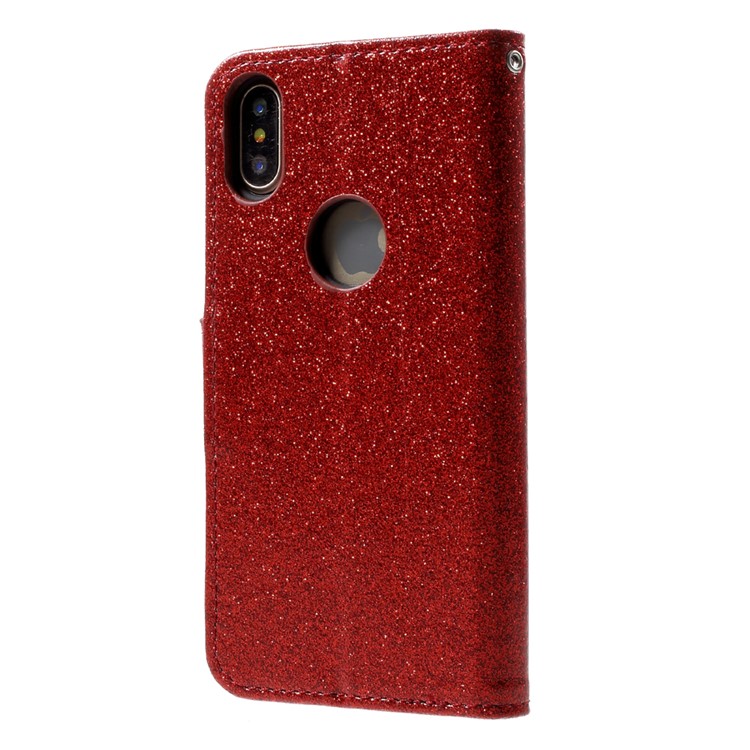Flash Powder Leather Wallet Cellphone Cover for iPhone 8 - Red-3