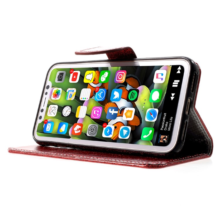 Flash Powder Leather Wallet Cellphone Cover for iPhone 8 - Red-4