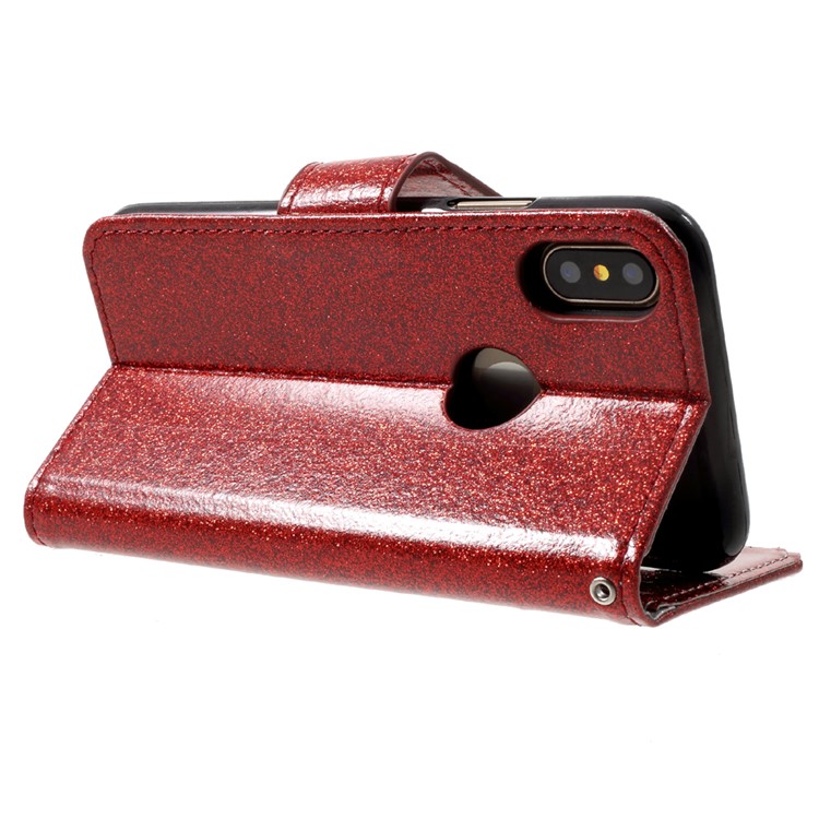 Flash Powder Leather Wallet Cellphone Cover for iPhone 8 - Red-5