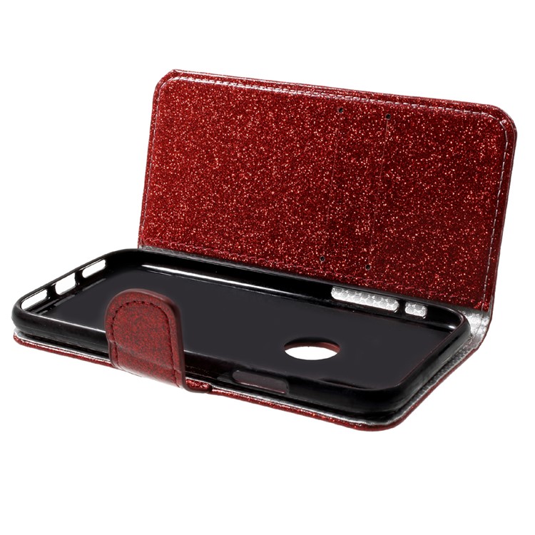 Flash Powder Leather Wallet Cellphone Cover for iPhone 8 - Red-6