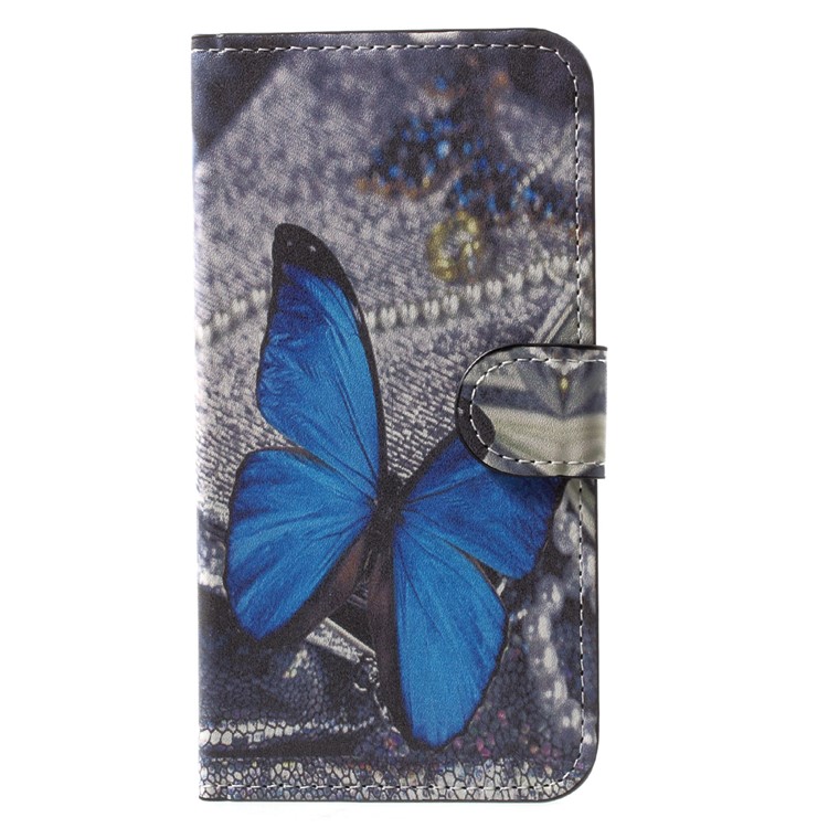 

Magnetic Pattern Printing Wallet Leather Stand Flip Phone Accessory Cover for iPhone X /XS 5.8 inch - Blue Butterfly, iPhone X