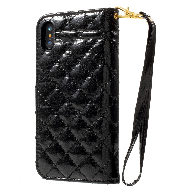 Quilted Plaid Diamante Leather Wallet Cover for iPhone 8 - Black-3