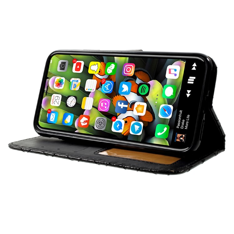 Quilted Plaid Diamante Leather Wallet Cover for iPhone 8 - Black-4