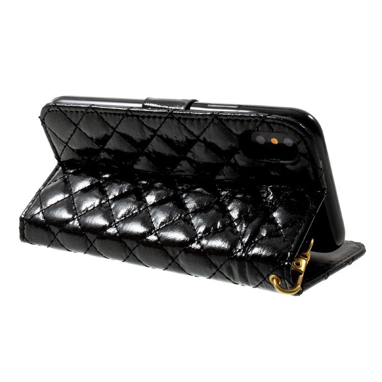 Quilted Plaid Diamante Leather Wallet Cover for iPhone 8 - Black-5