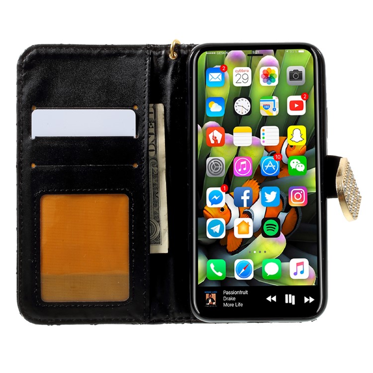 Quilted Plaid Diamante Leather Wallet Cover for iPhone 8 - Black-6