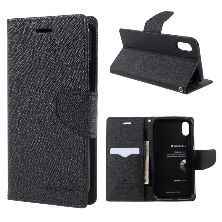 Mercury goospery fancy кожаный фолиант с флип-оболочкой для iphone xs / x 5.8 inch - черный