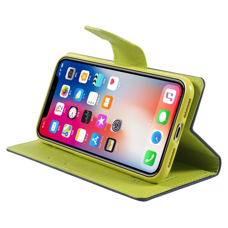 MERCURY GOOSPERY Fancy Diary Leather Wallet Folio Flip Stand Case for iPhone X 5.8 inch - Dark Blue-4