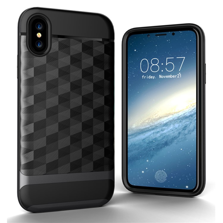 

2-in-1 Rhombus TPU + PC Hybrid Cover Case for iPhone X/XS 5.8inch - Grey