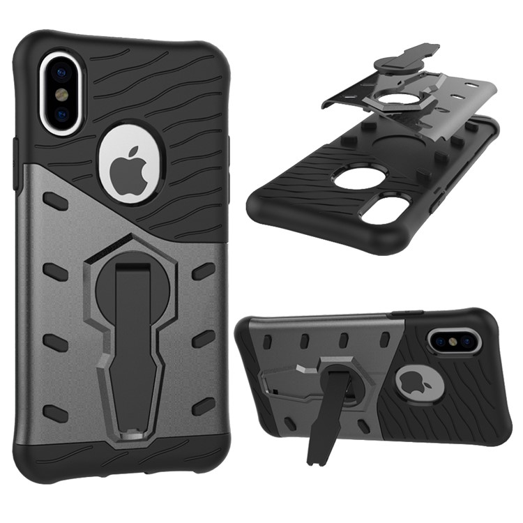 For iPhone 8 Armor Kickstand PC + TPU Hybrid Phone Case Cover - Grey-1