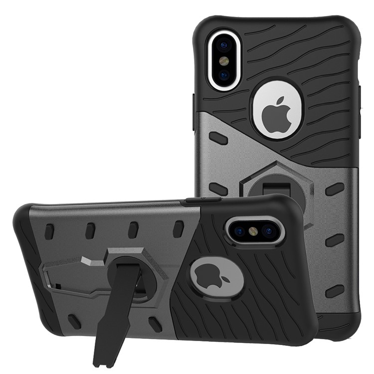 For iPhone 8 Armor Kickstand PC + TPU Hybrid Phone Case Cover - Grey-2