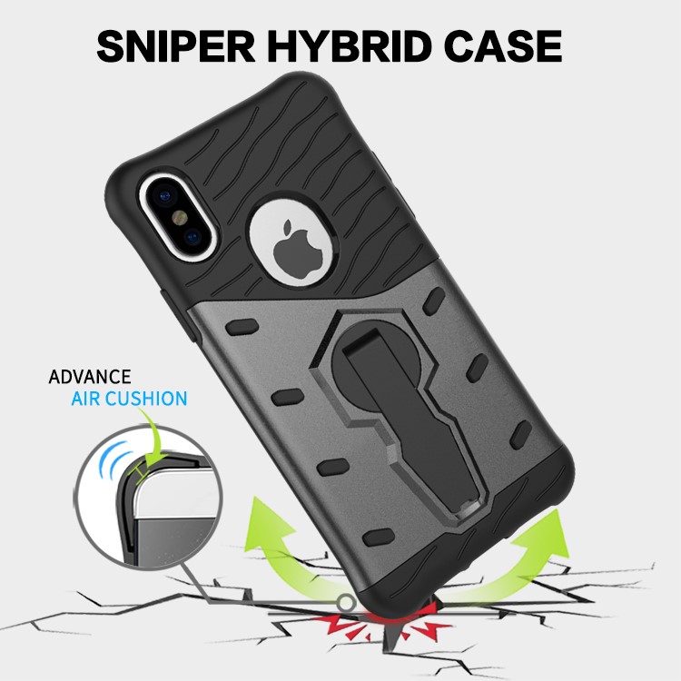 For iPhone 8 Armor Kickstand PC + TPU Hybrid Phone Case Cover - Grey-3