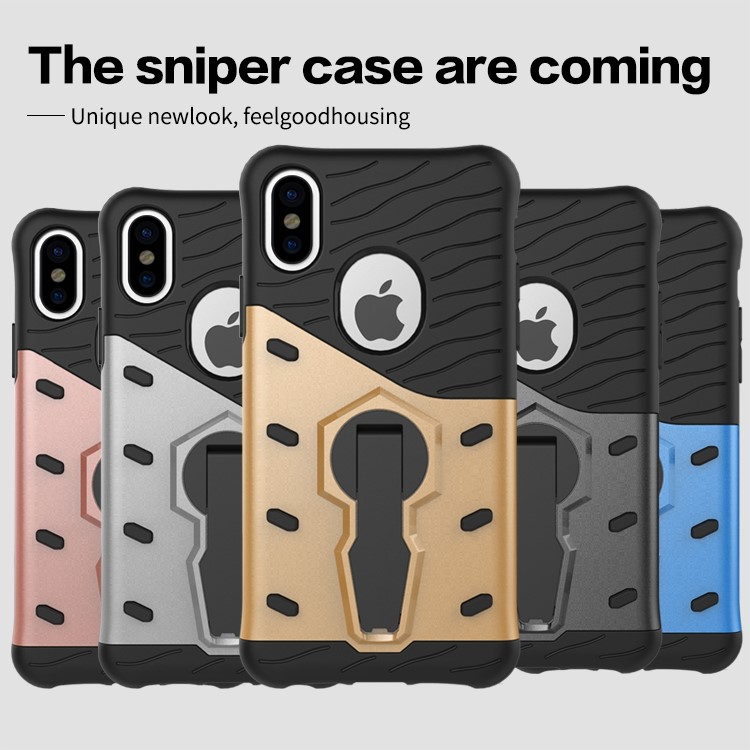 For iPhone 8 Armor Kickstand PC + TPU Hybrid Phone Case Cover - Grey-5