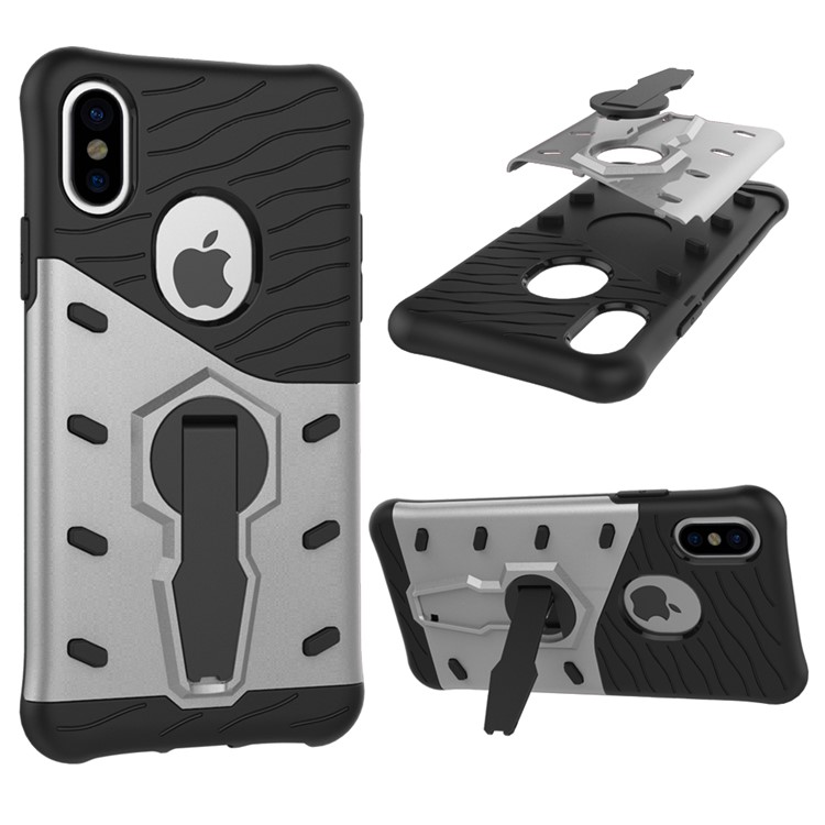 

Armor Kickstand PC + TPU Hybrid Cell Phone Case for iPhone X 5.8 inch - Silver