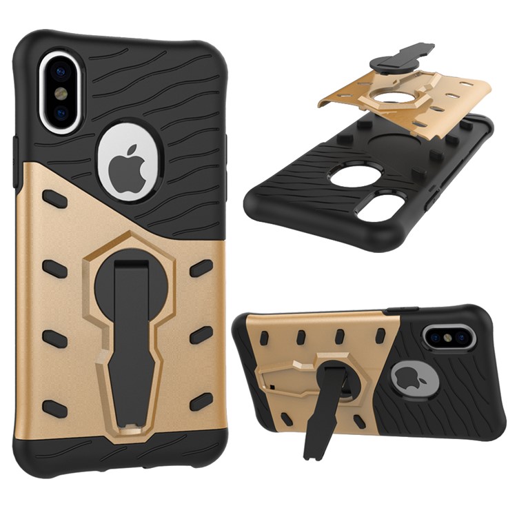 

Armor Kickstand PC + TPU Hybrid Shell Case for Apple iPhone X 5.8 inch - Gold