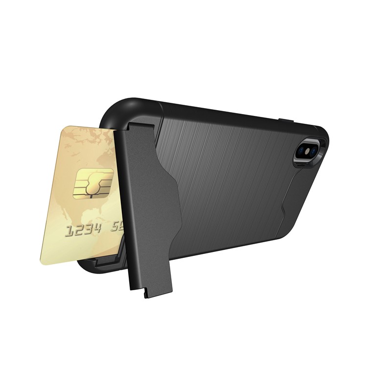 For iPhone 8 Brushed PC + TPU Hybrid Case with Kickstand & Card Holder - Black-10