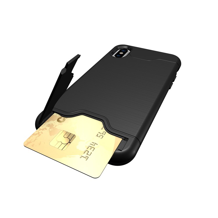 For iPhone 8 Brushed PC + TPU Hybrid Case with Kickstand & Card Holder - Black-2